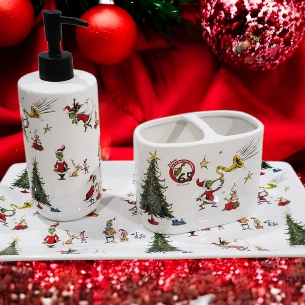 Dr. Seuss The Grinch Bathroom Accessories, 3 Piece Ceramic Christmas home decor